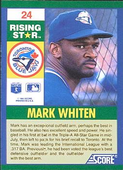 1991 Score 100 Rising Stars #24 Mark Whiten Back