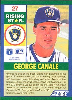 1991 Score 100 Rising Stars #27 George Canale Back