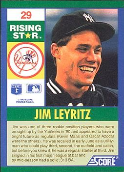 1991 Score 100 Rising Stars #29 Jim Leyritz Back