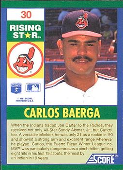 1991 Score 100 Rising Stars #30 Carlos Baerga Back