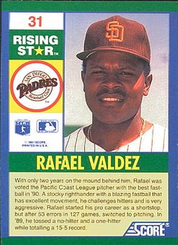 1991 Score 100 Rising Stars #31 Rafael Valdez Back