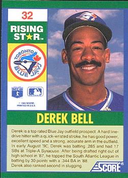 1991 Score 100 Rising Stars #32 Derek Bell Back