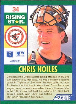 1991 Score 100 Rising Stars #34 Chris Hoiles Back