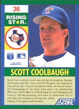 1991 Score 100 Rising Stars #36 Scott Coolbaugh Back