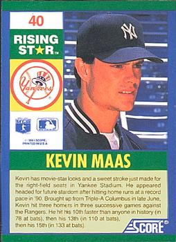 1991 Score 100 Rising Stars #40 Kevin Maas Back