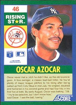 1991 Score 100 Rising Stars #46 Oscar Azocar Back