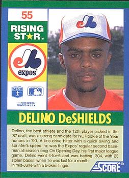 1991 Score 100 Rising Stars #55 Delino DeShields Back