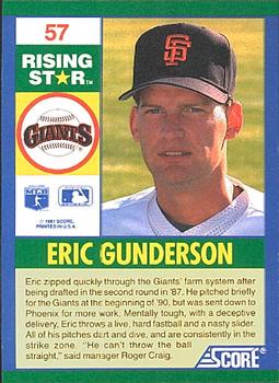 1991 Score 100 Rising Stars #57 Eric Gunderson Back