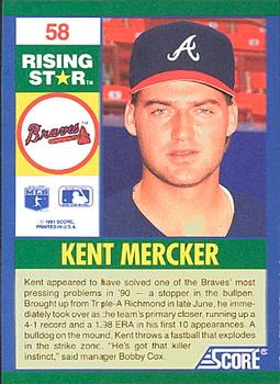 1991 Score 100 Rising Stars #58 Kent Mercker Back