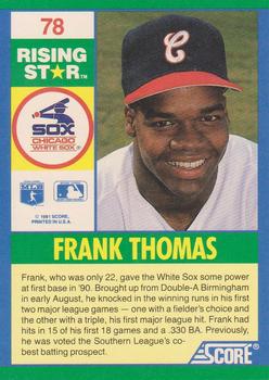 1991 Score 100 Rising Stars #78 Frank Thomas Back