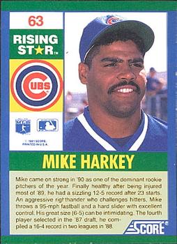 1991 Score 100 Rising Stars #63 Mike Harkey Back