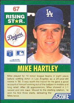 1991 Score 100 Rising Stars #67 Mike Hartley Back