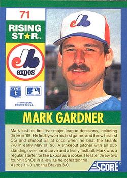 1991 Score 100 Rising Stars #71 Mark Gardner Back