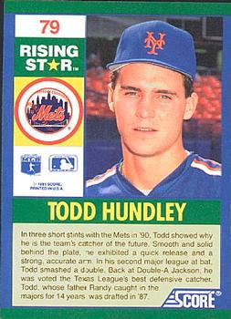 1991 Score 100 Rising Stars #79 Todd Hundley Back