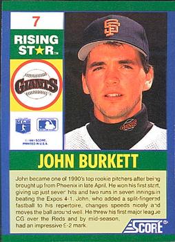 1991 Score 100 Rising Stars #7 John Burkett Back