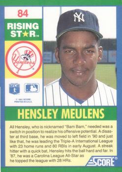 1991 Score 100 Rising Stars #84 Hensley Meulens Back