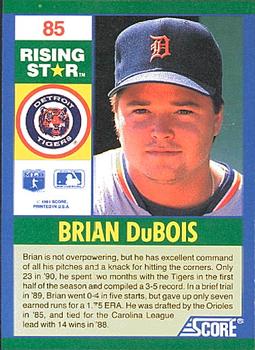 1991 Score 100 Rising Stars #85 Brian DuBois Back