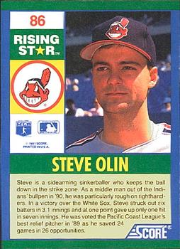 1991 Score 100 Rising Stars #86 Steve Olin Back