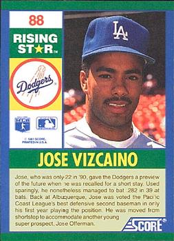 1991 Score 100 Rising Stars #88 Jose Vizcaino Back