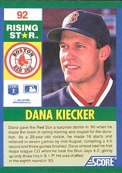 1991 Score 100 Rising Stars #92 Dana Kiecker Back