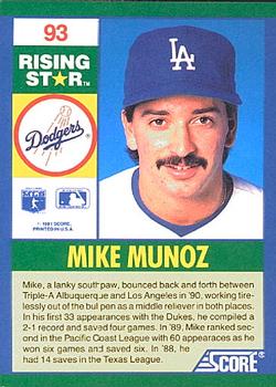 1991 Score 100 Rising Stars #93 Mike Munoz Back