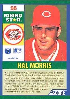 1991 Score 100 Rising Stars #98 Hal Morris Back