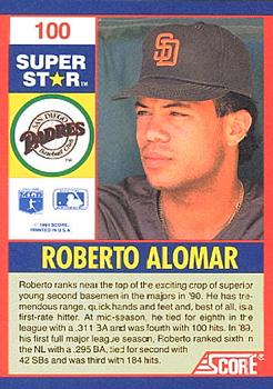 1991 Score 100 Superstars #100 Roberto Alomar Back