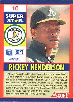 1991 Score 100 Superstars #10 Rickey Henderson Back