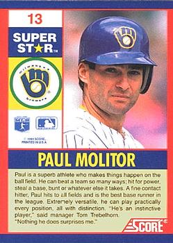 1991 Score 100 Superstars #13 Paul Molitor Back