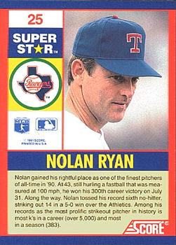 1991 Score 100 Superstars #25 Nolan Ryan Back