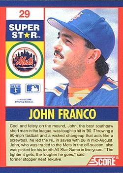 1991 Score 100 Superstars #29 John Franco Back