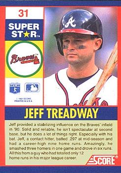 1991 Score 100 Superstars #31 Jeff Treadway Back