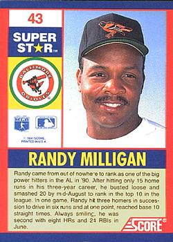1991 Score 100 Superstars #43 Randy Milligan Back