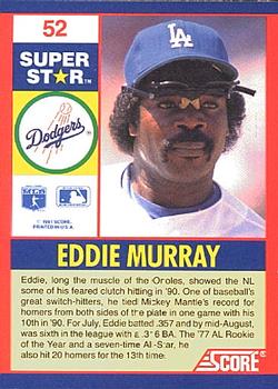 1991 Score 100 Superstars #52 Eddie Murray Back