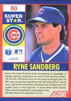 1991 Score 100 Superstars #60 Ryne Sandberg Back