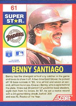 1991 Score 100 Superstars #61 Benny Santiago Back