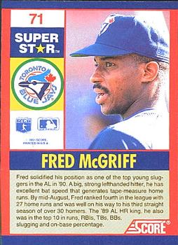 1991 Score 100 Superstars #71 Fred McGriff Back