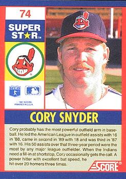 1991 Score 100 Superstars #74 Cory Snyder Back