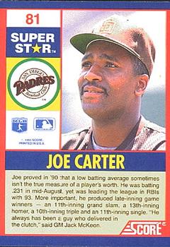 1991 Score 100 Superstars #81 Joe Carter Back