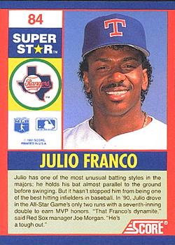 1991 Score 100 Superstars #84 Julio Franco Back