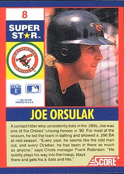 1991 Score 100 Superstars #8 Joe Orsulak Back