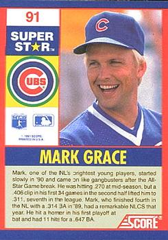 1991 Score 100 Superstars #91 Mark Grace Back
