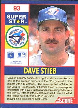 1991 Score 100 Superstars #93 Dave Stieb Back