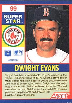 1991 Score 100 Superstars #99 Dwight Evans Back