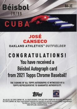 2021 Topps Chrome - Beisbol Autographs #BA-JC Jose Canseco Back