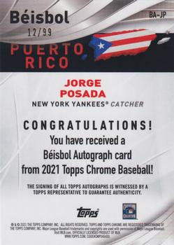 2021 Topps Chrome - Beisbol Autographs #BA-JP Jorge Posada Back
