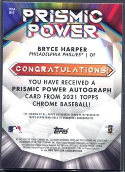 2021 Topps Chrome - Prismic Power Autographs Orange Refractor #PPA-BH Bryce Harper Back