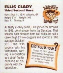 1998 St. Louis Browns Heads Up! #2 Ellis Clary Back