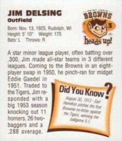 1998 St. Louis Browns Heads Up! #3 Jim Delsing Back