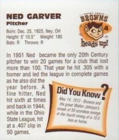 1998 St. Louis Browns Heads Up! #4 Ned Garver Back
